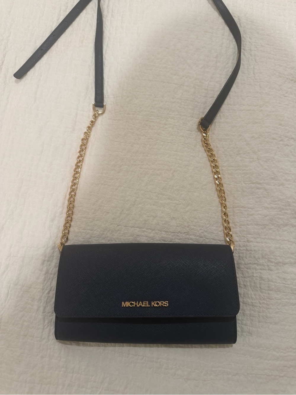 Michael Kors Navy Saffiano Leather Crossbody with Gold Chain